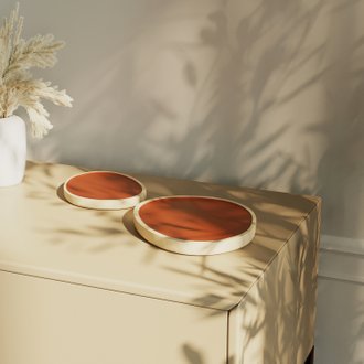 TREVISE - Set de 2 plateaux en bois et peinture céramique ocre