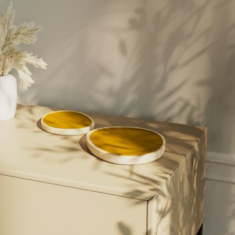 TREVISE - Set de 2 plateaux, en bois et peinture céramique jaune