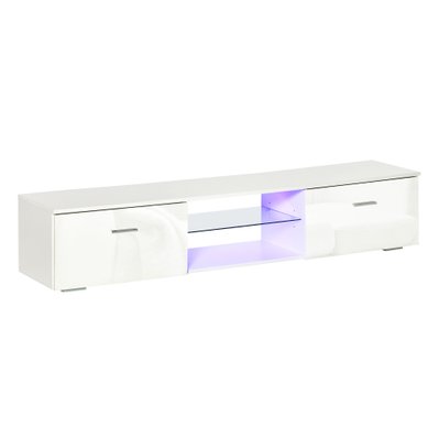 Meuble TV LED style contemporain - 2 placards, étagère verre - blanc laqué - 839-125V90WT - 3662970092361