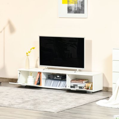 Meuble TV LED style contemporain - 2 placards, étagère verre - blanc laqué - 839-125V90WT - 3662970092361