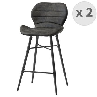 ARIZONA - Chaise de bar industrielle microfibre vintage marron foncé pieds métal noir (x2)