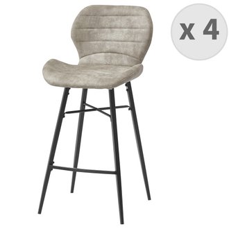 ARIZONA - Chaise de bar industrielle microfibre vintage marron clair pieds métal noir (x4)