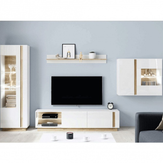 Meuble TV ARCOMA - 187,5 x 45,5 x 40 cm - blanc & chêne