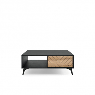 Table basse avec tiroir KARA - 104 x 68 x 40 cm - chêne & noir