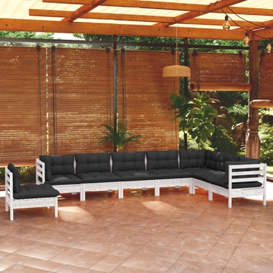 vidaXL Salon de jardin 8 pcs avec coussins Blanc Bois de pin solide - 3096732 - 8720286865064