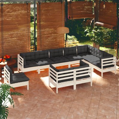 vidaXL Salon de jardin 10 pcs avec coussins Blanc Bois de pin solide - 3096780 - 8720286865545