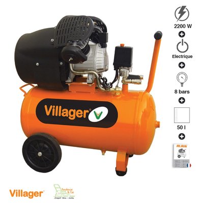 Compresseur d'air 2200W cuve 50 litres pression 8 bars débit 316l/mn Village VAT VE50L - VATVE50L - 8605032605098