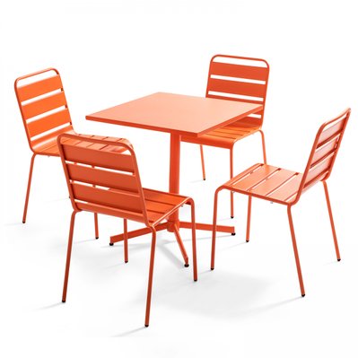 Palavas - Table carrée 70 cm plateau inclinable et 4 chaises orange - 107886 - 3663095113405
