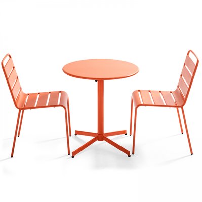 Ensemble table de jardin ronde et 2 chaises métal orange 70 x 72 cm - 106889 - 3663095044853