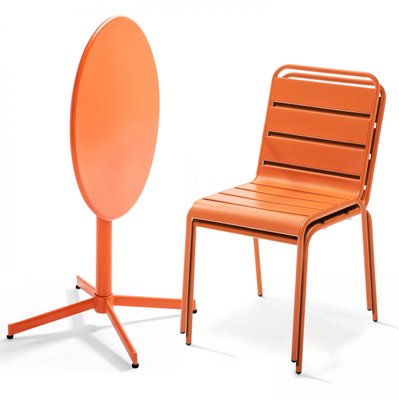 Ensemble table de jardin ronde et 2 chaises métal orange 70 x 72 cm - 106889 - 3663095044853