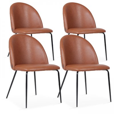 Lot de 4 chaises en textile enduit marron foncé - 108102 - 3663095115768