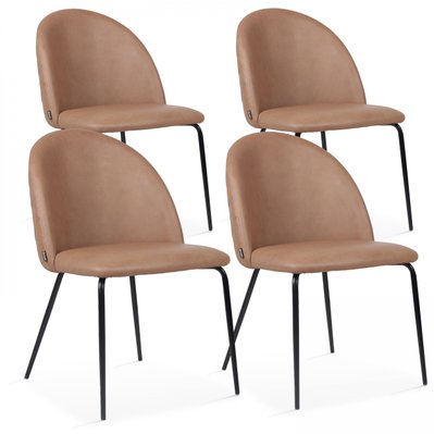 Lot de 4 chaises en textile enduit marron clair - 108101 - 3663095115751