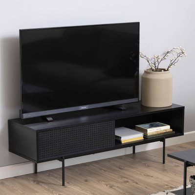 Meuble TV 140 cm style indus bois noir - 108792 - 3663095126733