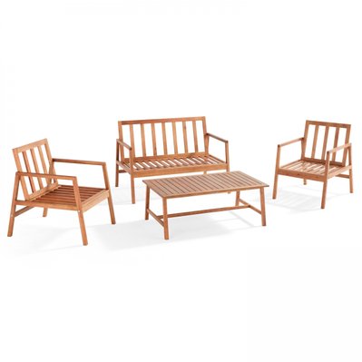 Salon de jardin en bois avec 1 canapé, 2 fauteuils et table basse noir - 106264 - 3663095040558