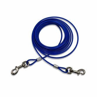 Câble gainé de 6m de long et 5mm d’épaisseur bleu. avec mousquetons