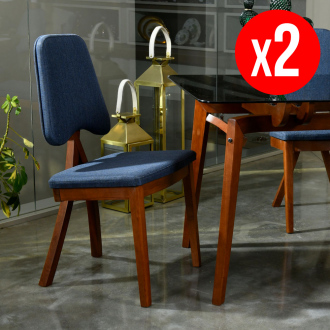 Set de 2 chaises Pera - en lin - noyer & bleu