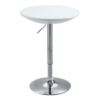 Table de bar ronde style contemporain piètement chromé plateau blanc