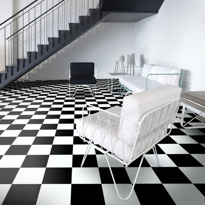Sol Vinyle Link Plus - Carrelage damier noir et blanc - Surface brillante - 2 x 4m Beauflor - B.I.G Floorcoverings - 3663003031807 - 3663003031807