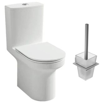 Pack WC au sol blanc sans bride Elite avec abattant extraplat fermeture douce avec porte-balai moderne