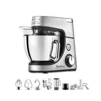 Robot  pâtissier Moulinex Gourmet Plus- 1100 W - 4,6 L - 8 vitesses + kit accessoires - acier inoxydable