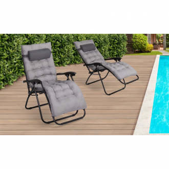 Pack de 2 fauteuils de jardin avec coussins Relax - 70 x 160 x 82 cm - gris anthracite