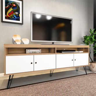 Meuble TV LIBERTAD - 160 x 33,5 x 63,5 cm - chêne & blanc texturé
