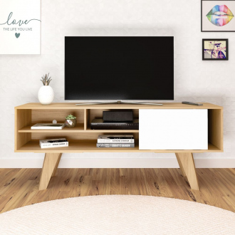 Meuble TV VIPPER - 160 x 40 x 65 cm - chêne & blanc texturé