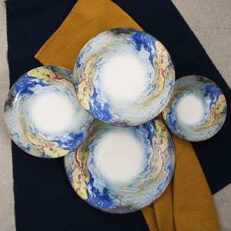 Service 24 pièces Firenze - porcelaine - blanc, bleu & doré