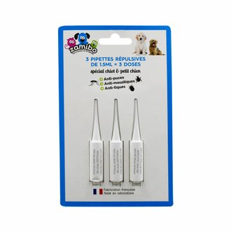 3 pipettes répulsives antiparasitaire pour petit chien. made in France