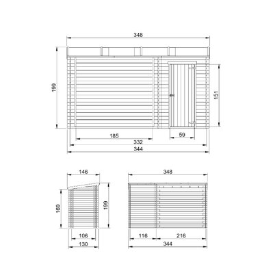 TIMBELA M205 - Abri de jardin+ Chalet pour vélos/ Bucher/Abri conteneur - H199 x l348 x L146 cm / 3,64 m2 - M205 - 0653078925593