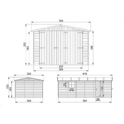 TIMBELA M102 - GARAGE en bois Naturel - H222xL616xl324 cm / 18 m² - M102 - 0641938433081