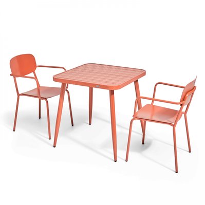 Ensemble table de jardin et 2 fauteuils en aluminium terracotta 75 x 75 x 76 cm - 108255 - 3663095117243