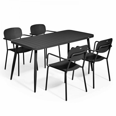 Ensemble table rectangulaire et 4 fauteuils en aluminium noir 150 x 75 x 75 cm - 108261 - 3663095117304