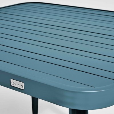 Ensemble table de jardin et 4 fauteuils en aluminium bleu canard 75 x 75 x 76 cm - 108671 - 3663095125989