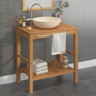 vidaXL Armoire de toilette en teck solide avec lavabo en marbre Crème - 3058162 - 8720286206331
