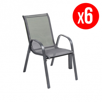 Pack de 6 chaises de jardin - métal & textile - 51,5 x 68 x 84 cm - anthracite