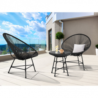Salon de jardin Ibiza - 2 chaises + 1 table - noir