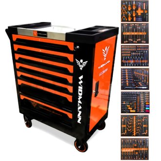 Servante d'atelier Widmann Tools Max edition 9/7 Layers - Orange, complète sur roulettes 8 tiroirs et 1 placards - outils inclus