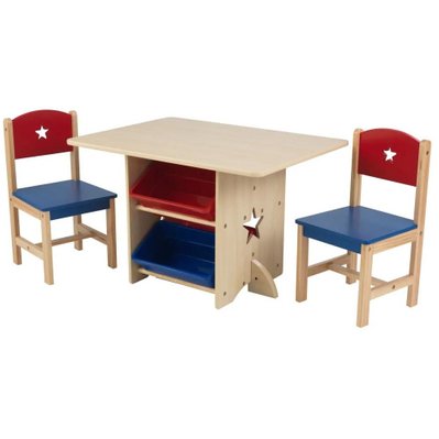 Table, chaises et bac rangement enfant en bois Etoile - 2911 - 0706943269121