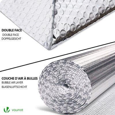 VOUNOT Isolant thermique a bulle double couche aluminium radiateur reflecteur 1.22x10m - 6815006195735 - 6973424412435