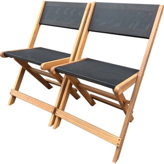 Chaise pliante en bois exotique "Seoul" - Maple - Noir - Lot de 2