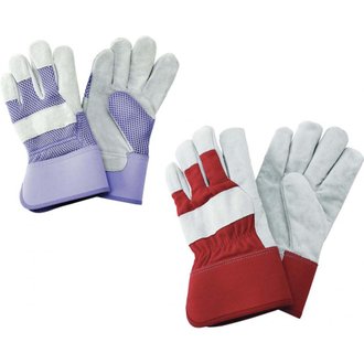 Gants de jardinage renforcés tissu et cuir Gloves Lot de 2 : 1 violet taille M + 1 rouge taille L
