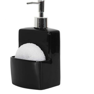 Distibuteur de savon en grès avec porte-éponge intégré noir