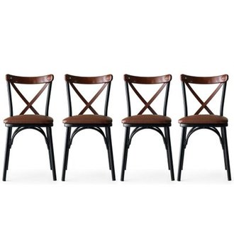 Set de 4 chaises Ekol - en PU - marron