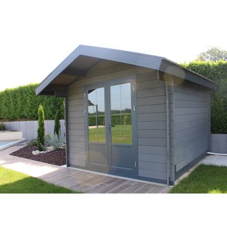 Abri de jardin Pool House GREEN OUTSIDE - aluminium & composite - 3 x 3 m - 13 m² - gris