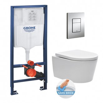 Pack bâti-support GROHE + WC sans bride SAT + abattant SoftClose + plaque chrome