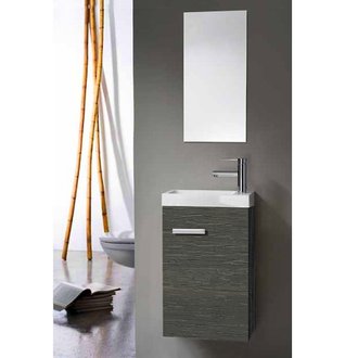Ensemble meuble lave-main SIL 40 cm - 1 porte + miroir - bois gris