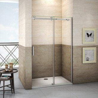 Porte de douche coulissante 100cm Hauteur 195cm porte de douche installée en niche, verre 8mm securit anticalcaire