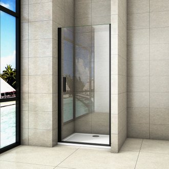 Porte de douche pivotante 100cm Hauteur 200cm porte de douche en 8mm verre trempé anticalcaire, profilé et poignée Noir Mat