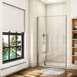 Porte de douche avec 1 élément fixe porte de douche pivotante 100x187cm en 6mm verre securit anticalcaire